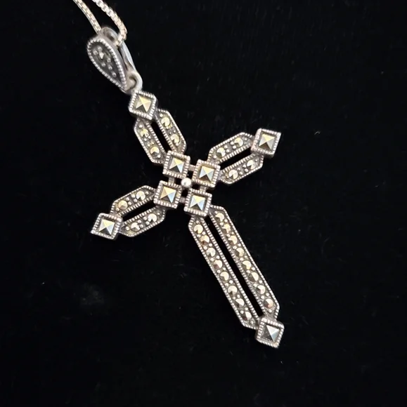 Sterling Marcasite Gothic Cross Necklace - Picture 1 of 8